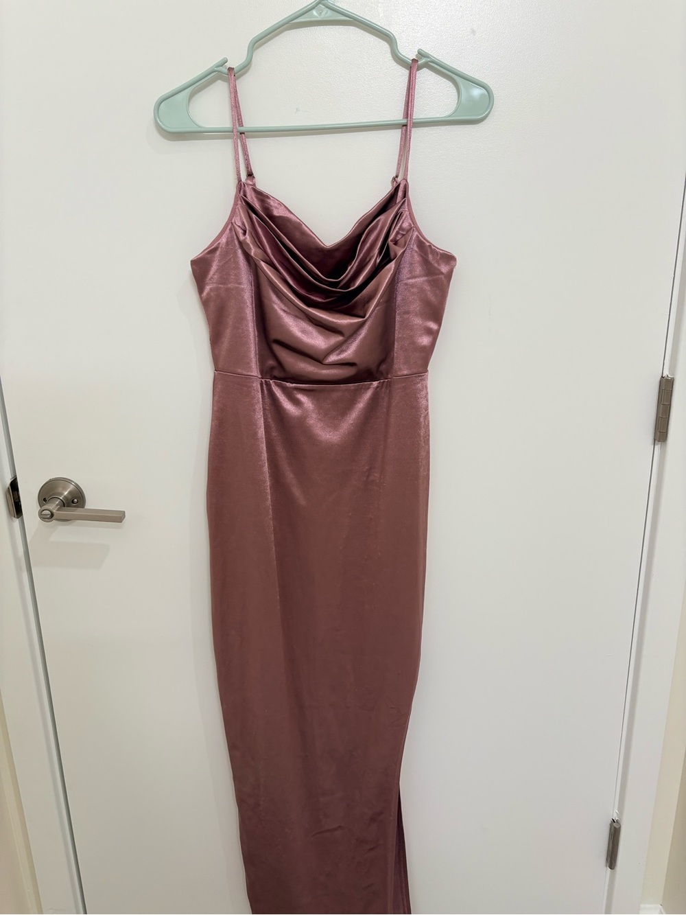 Satin Cowl Neck Spaghetti Strap Dress Mauve
